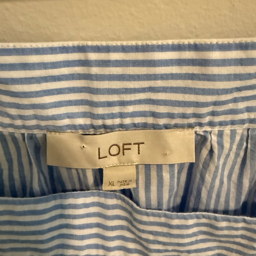 Loft Blue White Stripe Square Neck Flutter Sleeve Embroidered Eyelet Detail XL - Picture 5 of 11